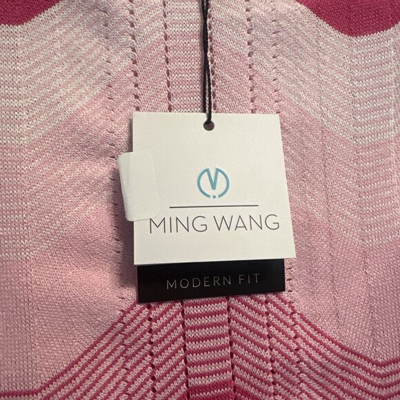 NWT Ming Wang Chevron Stripe Lightweight Knit Sweater Top Size XXS Pink Preppy - Picture 5 of 9